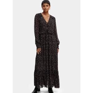 SCOTCH & SODA Women's Tears Print Maxi Dress US 8 Black Ruffle Long Sleeve NWT
